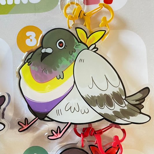 nonbinary pigeon keychain
