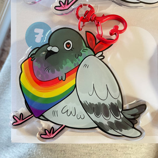 LGBTQ+ pigeon keychain