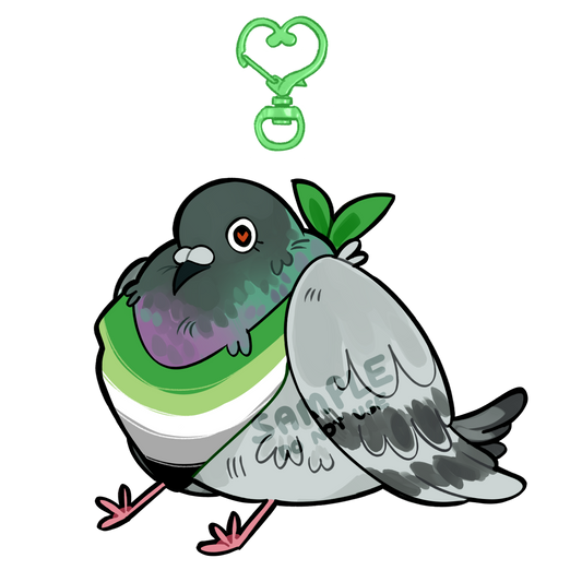 aromantic pigeon keychain