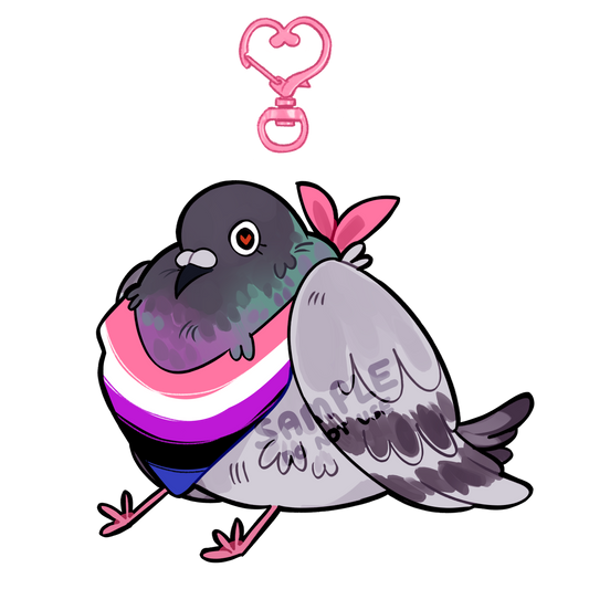 genderfluid pigeon keychain